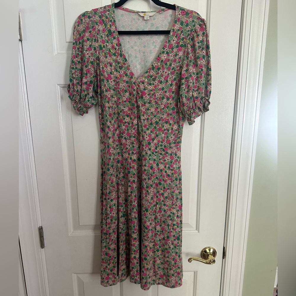 Boden Highland Green Floret Cluster Dress